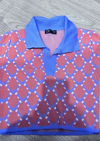 Örgü Dokulu Renkli Kadın Kısa Kollu Gömlek S/M beden - Görsel 2