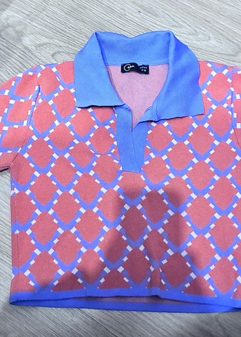 Örgü Dokulu Renkli Kadın Kısa Kollu Gömlek S/M beden - Görsel 4