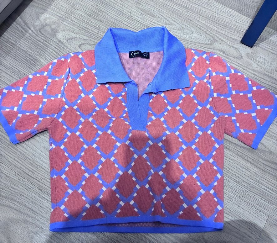 Örgü Dokulu Renkli Kadın Kısa Kollu Gömlek S/M beden - Görsel 2