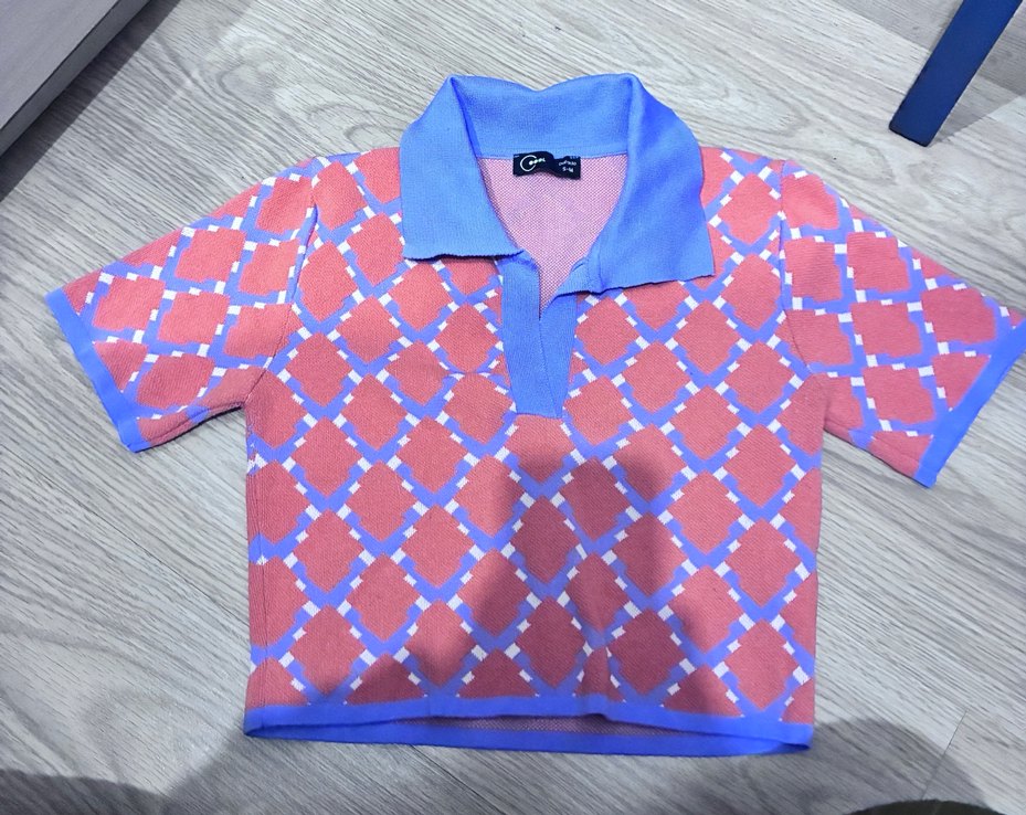 Örgü Dokulu Renkli Kadın Kısa Kollu Gömlek S/M beden - Görsel 4