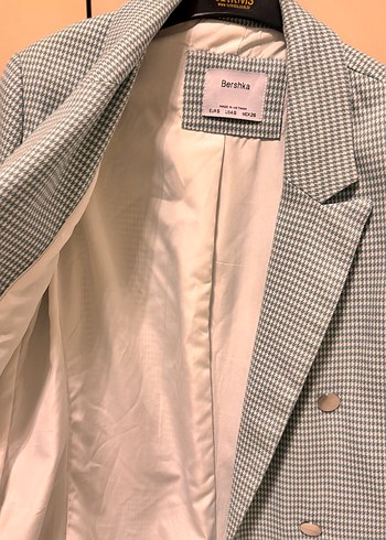 Düğmeli Gri Ekose Kadın Blazer - Görsel 2