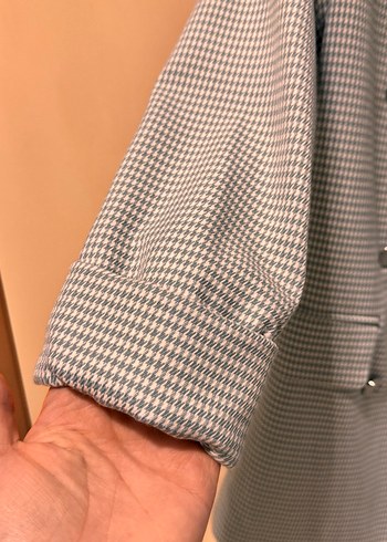 Düğmeli Gri Ekose Kadın Blazer - Görsel 4