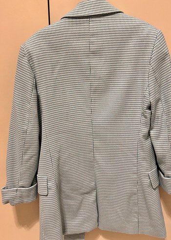 Düğmeli Gri Ekose Kadın Blazer - Görsel 6