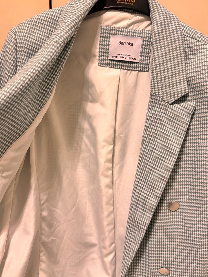 Düğmeli Gri Ekose Kadın Blazer - Görsel 2