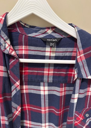 Düğmeli, Uzun Kollu Ekose Kadın Gömlek - Görsel 4