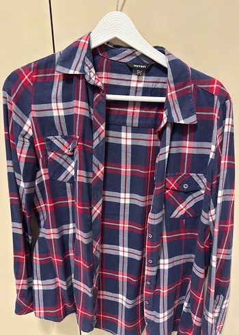 Düğmeli, Uzun Kollu Ekose Kadın Gömlek - Görsel 2