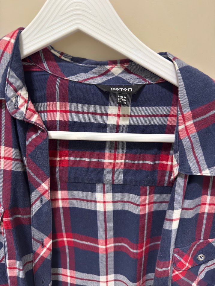 Düğmeli, Uzun Kollu Ekose Kadın Gömlek - Görsel 4