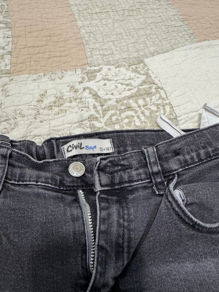 Erkek Çocuk Gri Bağcıklı Denim Pantolon - Görsel 4