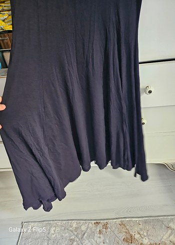 Siyah V Yaka Midi Salaş Elbise - Görsel 2