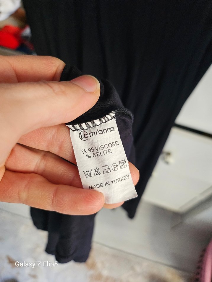 Siyah V Yaka Midi Salaş Elbise - Görsel 5