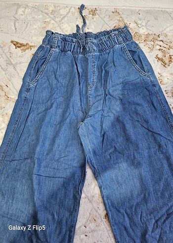 Kadın Mavi Bol Kesim Midi Kot Pantolon - Görsel 3