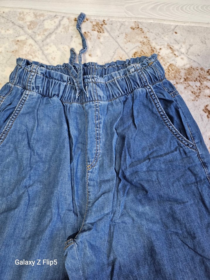 Kadın Mavi Bol Kesim Midi Kot Pantolon - Görsel 4