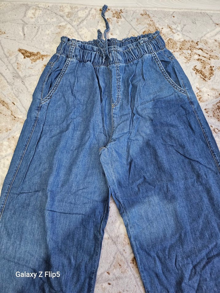 Kadın Mavi Bol Kesim Midi Kot Pantolon - Görsel 3