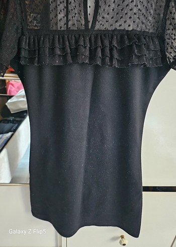 Siyah Fırfırlı Kısa Kollu Gotik elbise - Görsel 2