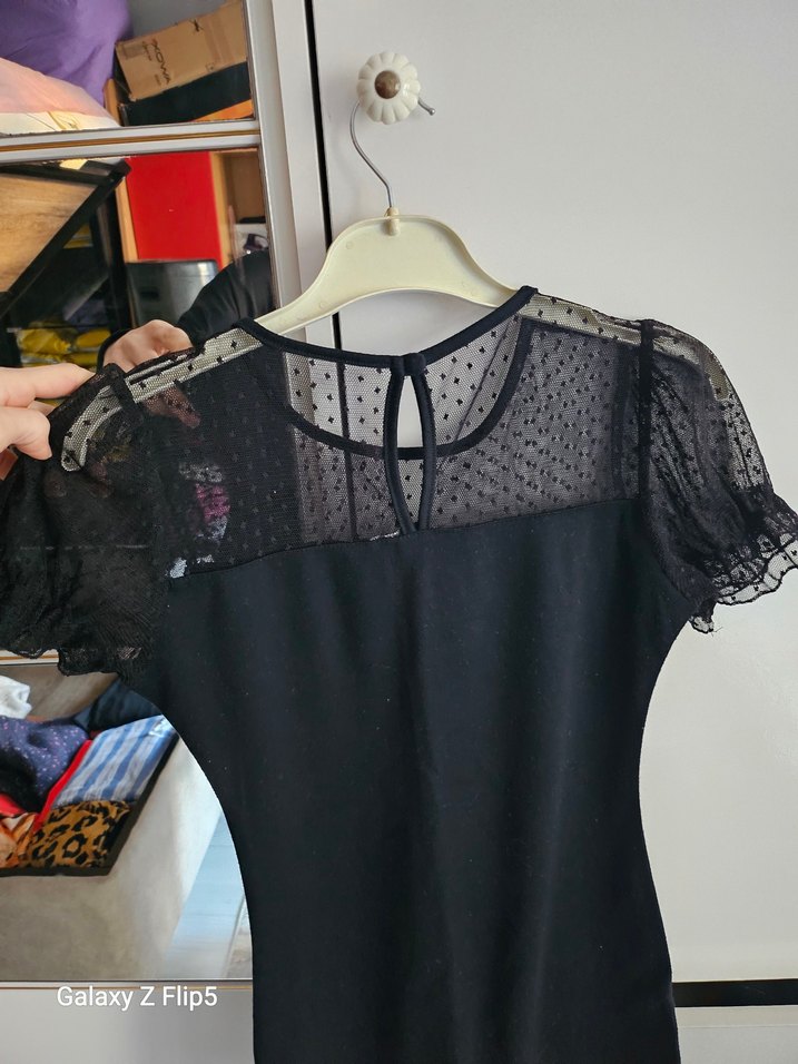 Siyah Fırfırlı Kısa Kollu Gotik elbise - Görsel 4