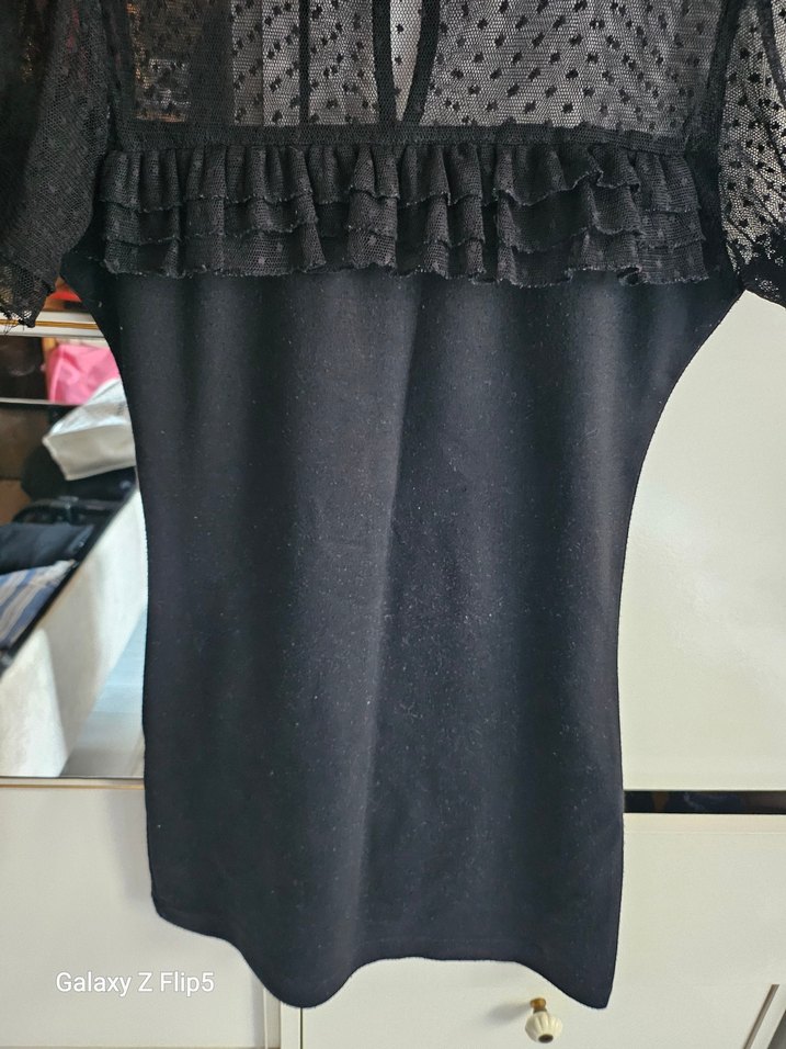 Siyah Fırfırlı Kısa Kollu Gotik elbise - Görsel 2