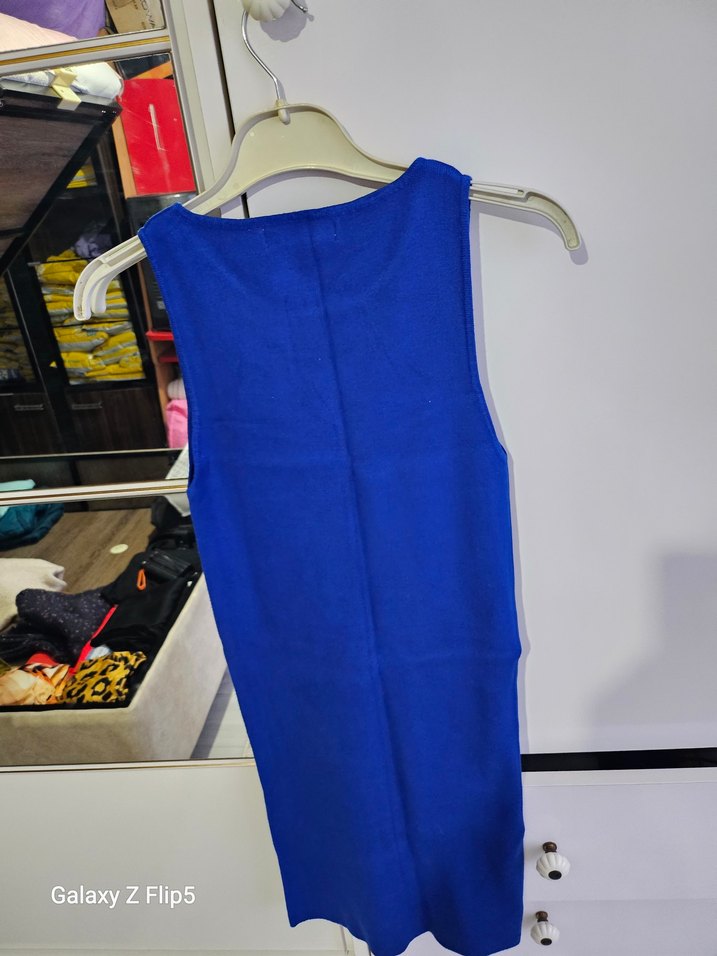 Kadın Mavi Kolsuz Midi Elbise - Görsel 4