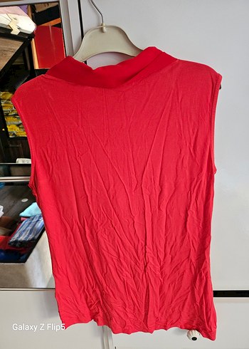 Kısa Kollu Kırmızı Drapeli Keten Bluz - Görsel 5