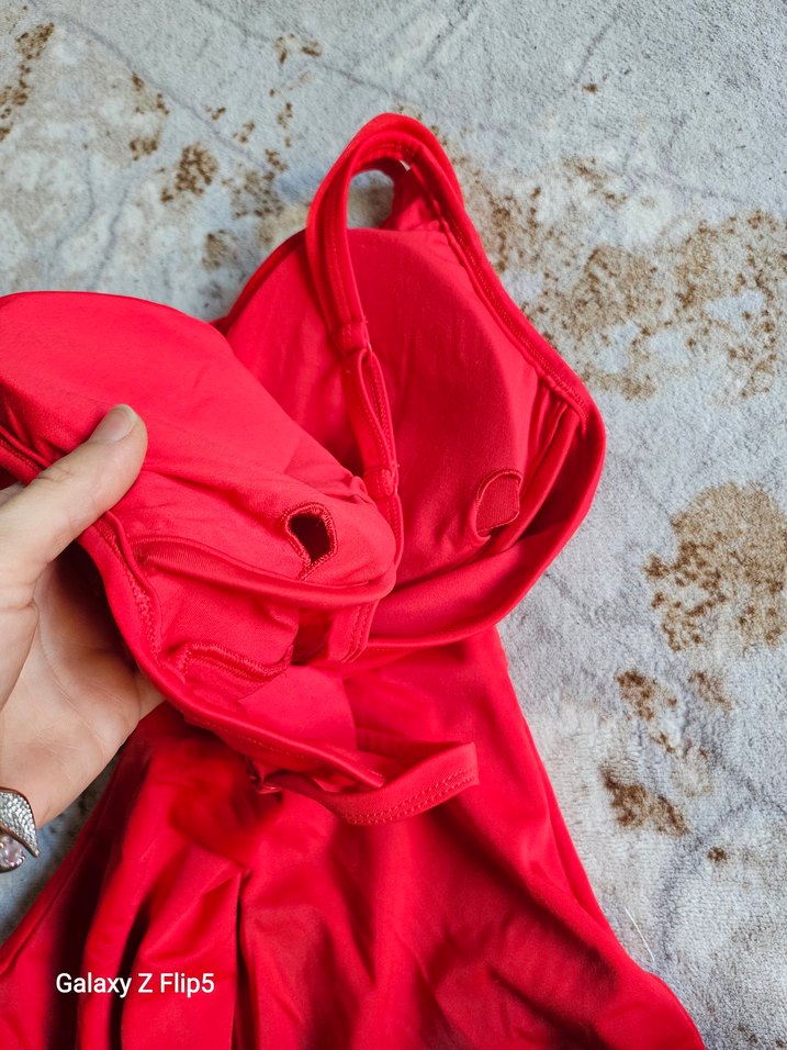 Drapeli Kırmızı Strappy Mayo - Görsel 4