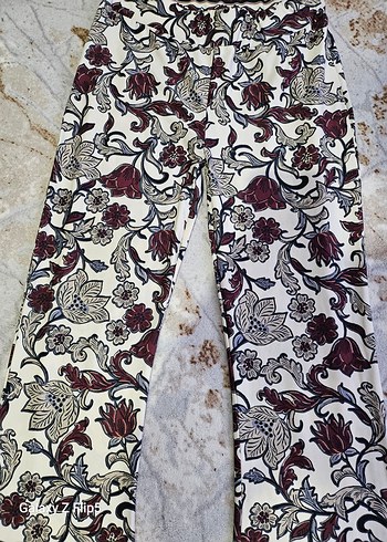 Bordo Desenli Bohem İspanyol Paça Pantolon - Görsel 3