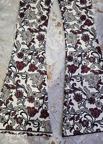 Bordo Desenli Bohem İspanyol Paça Pantolon - Görsel 2