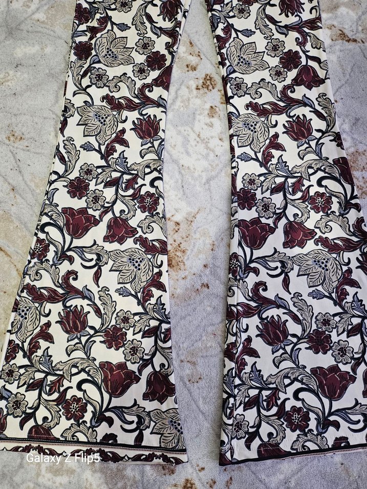 Bordo Desenli Bohem İspanyol Paça Pantolon - Görsel 2