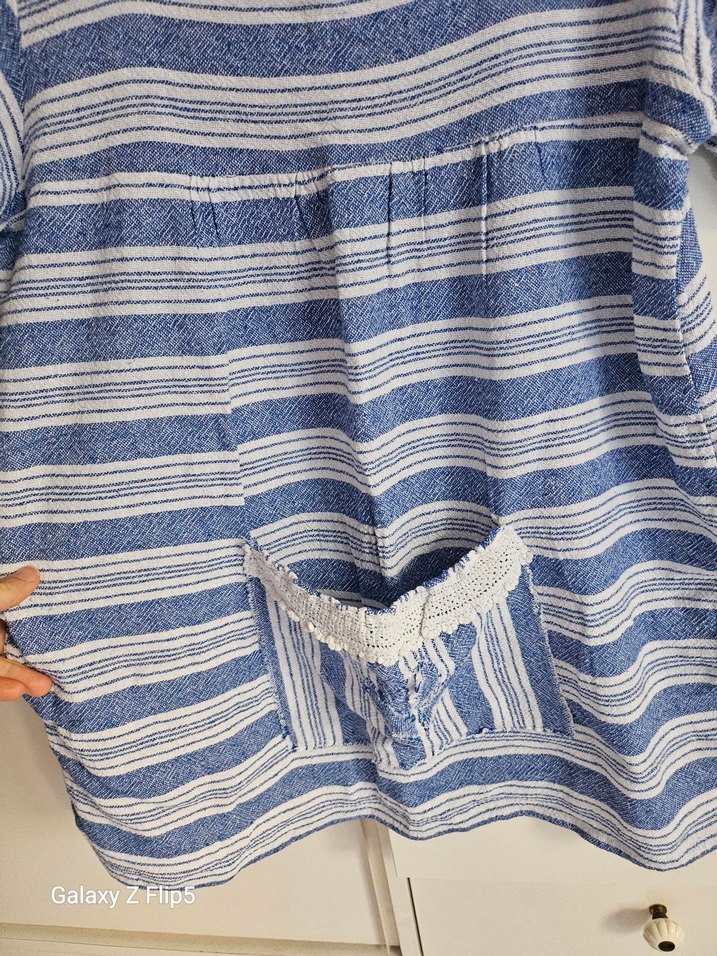 Mavi Çizgili Kısa Kollu Bluz - Görsel 2