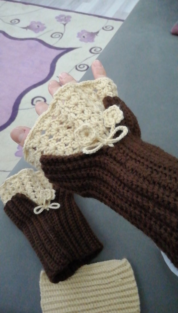 Bohem Tarz Kahverengi Örgü Eldiven - Görsel 2