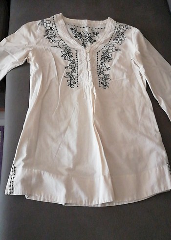 Nakışlı Beyaz Hamile Bohem Tunik