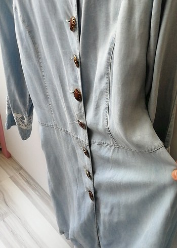 MAC Düğmeli Uzun Mavi Denim Ceketi