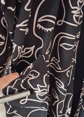 Uzun Siyah Desenli Kadın Kimono - Görsel 2