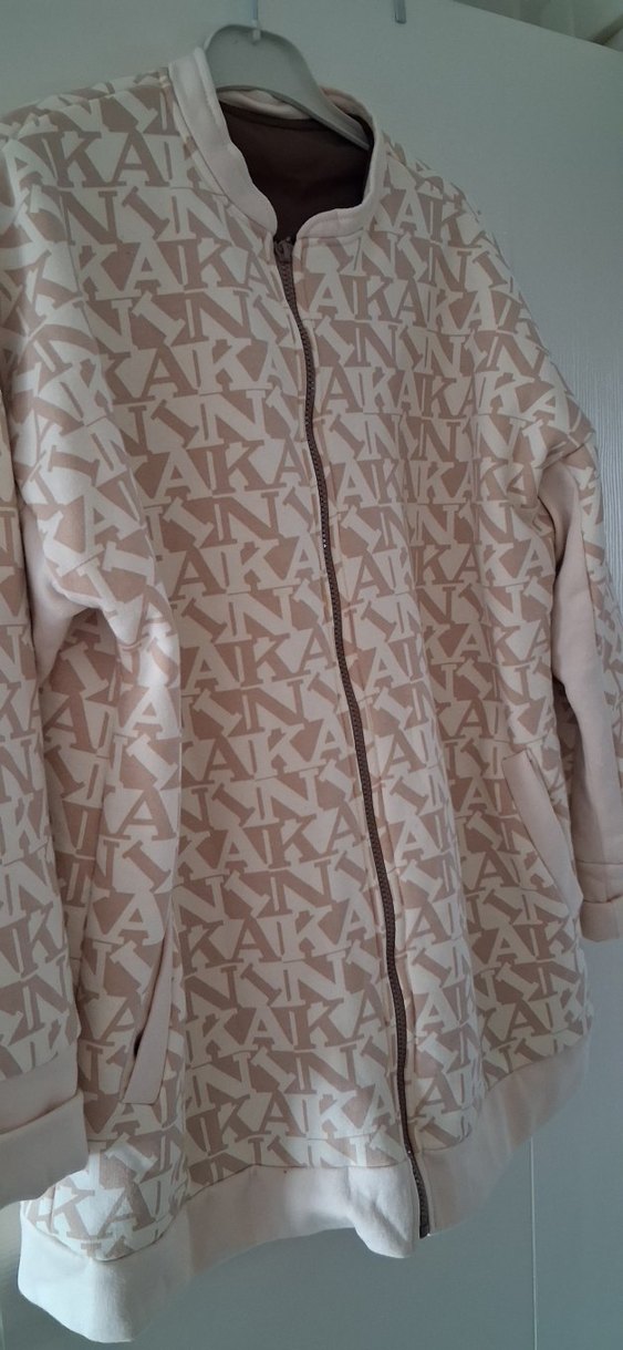 Bej Baskılı Midi Hamile Ceket - Görsel 4