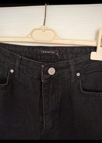 Düğmeli Siyah Denim Kadın Pantolon - Görsel 2