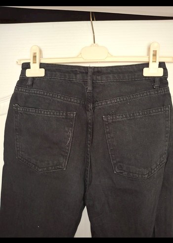 Düğmeli Siyah Denim Kadın Pantolon - Görsel 4