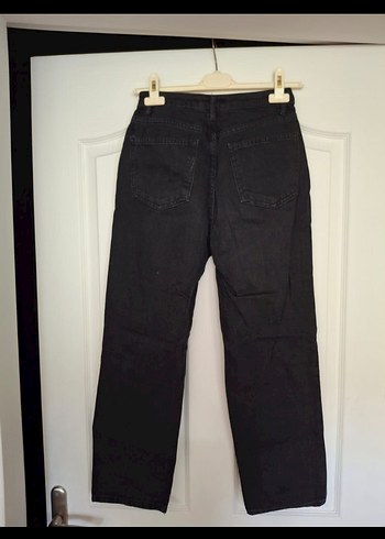 Düğmeli Siyah Denim Kadın Pantolon - Görsel 3