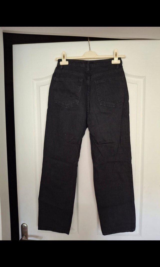 Düğmeli Siyah Denim Kadın Pantolon - Görsel 3