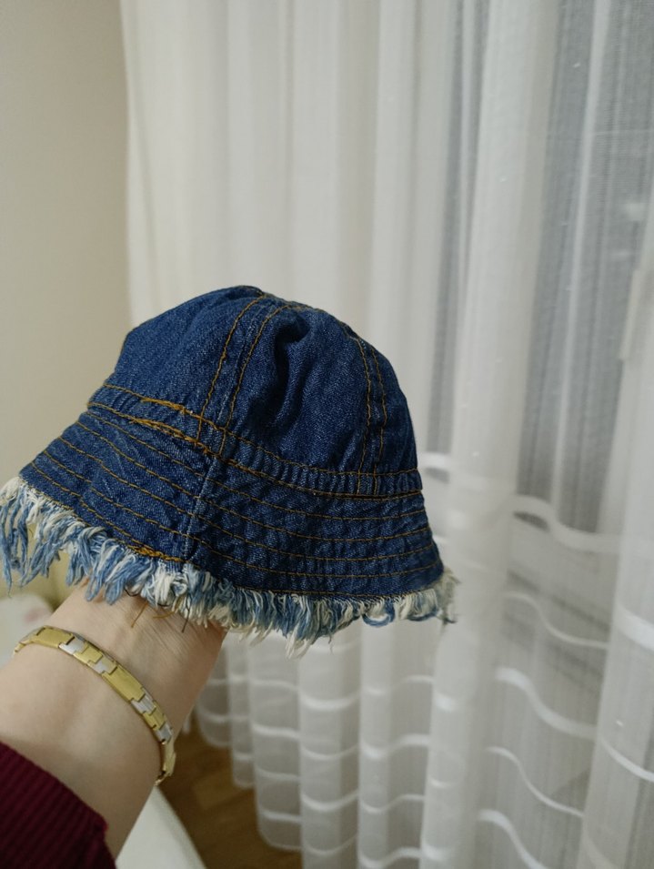 Püsküllü Lacivert Denim  çocuk Şapka - Görsel 3