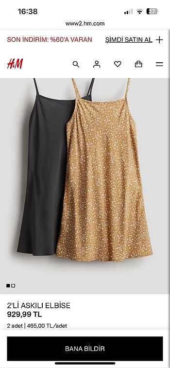 12-13 Yaş Beden H&M 12-13 yaş 2?li askılı elbise