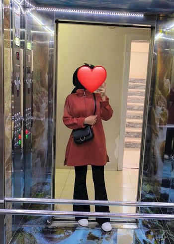 scuba tunik Kadın Kahverengi Fermuarlı Yüksek Yaka Sweatshirt - Görsel 2