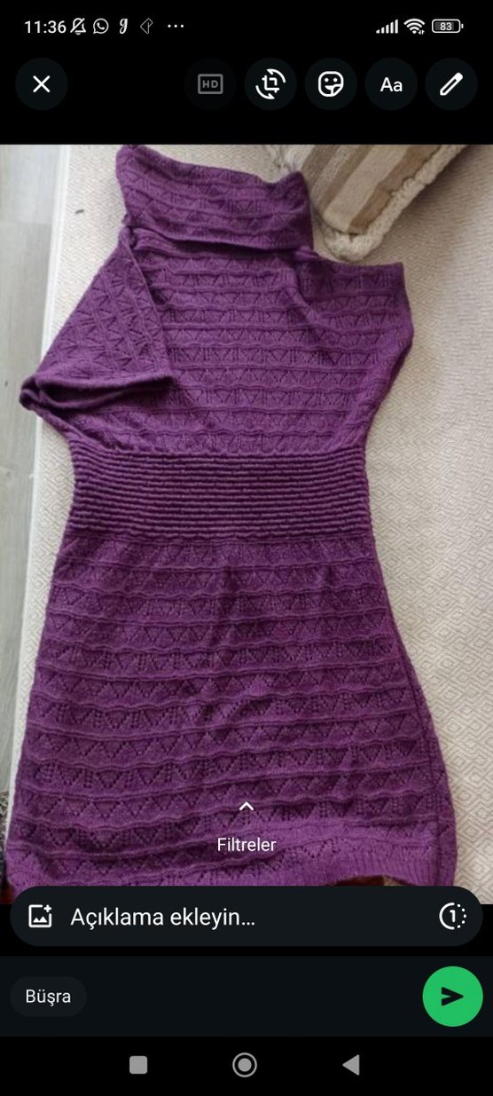 Mor Bohem Midi Örgü Kadın Süveter boğazlı temiz - Görsel 3