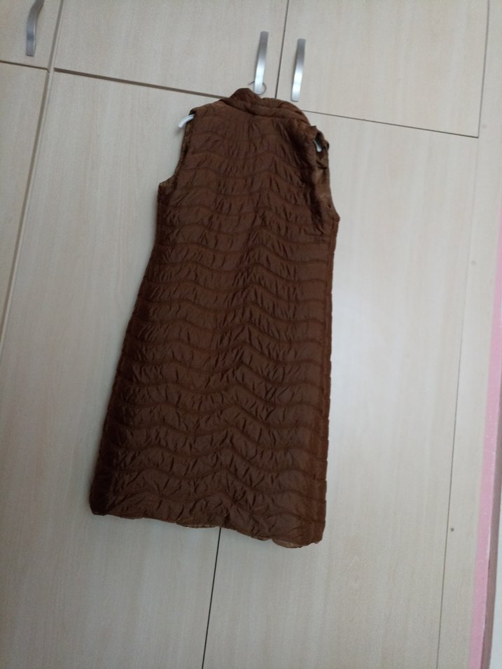 Kahverengi Uzun Fermuarlı Kadın Yelek - Görsel 3