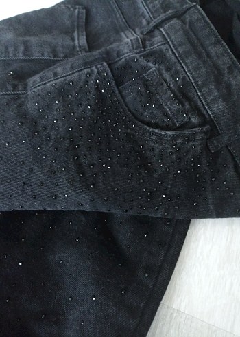 Siyah Payetli pullu uzun Boy Salaş Kadın Jean - Görsel 5