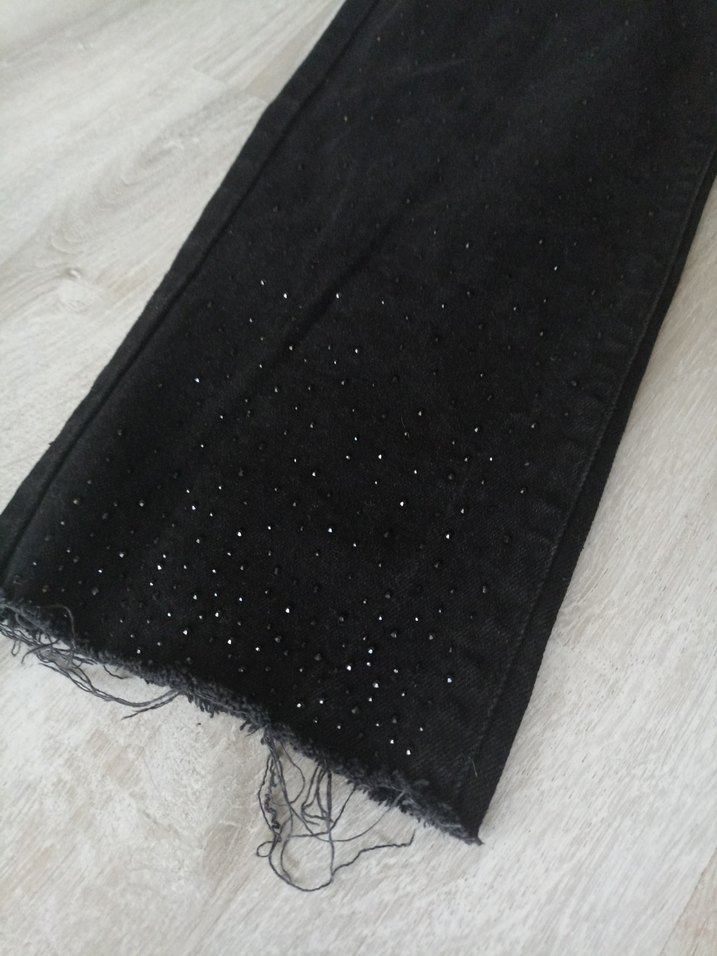 Siyah Payetli pullu uzun  Boy Salaş Kadın Jean - Görsel 2