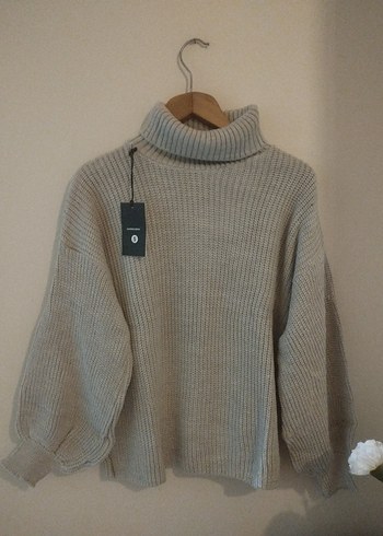 Bej Örme Boğazlı Kadın Kazak - Görsel 2