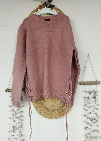Pembe Örgü Kadın Triko Kazak - Görsel 2