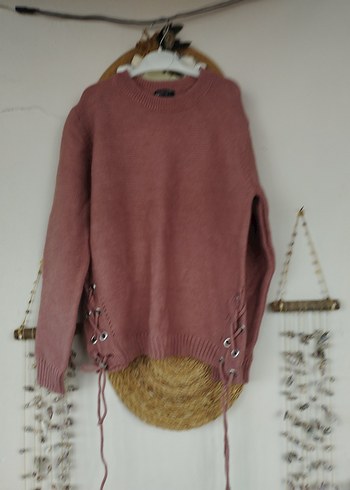 Pembe Örgü Kadın Triko Kazak - Görsel 3