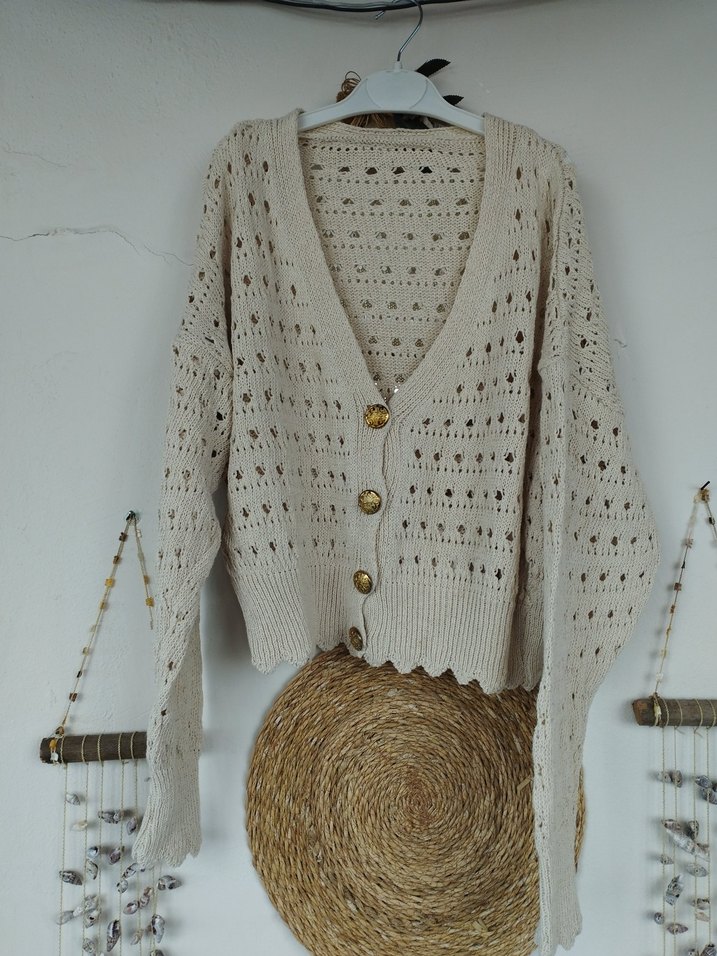 Nakışlı Bej Bohem Kadın Hırka - Görsel 2