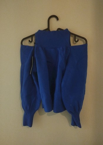 Kadın Mavi Yüksek Yakalı Örgü Kazak - Görsel 2