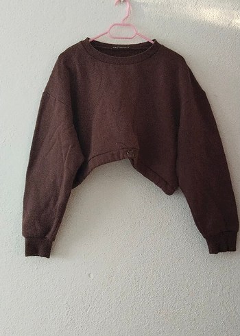 Kahverengi Rahat Kesim Kadın Sweatshirt