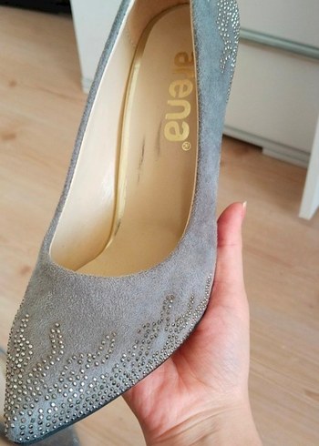 37 Beden Gri Süet Stiletto Kadın Abiye Ayakkabı